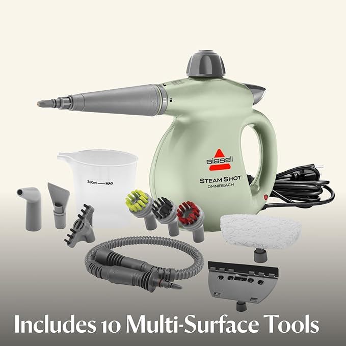 BISSELL® Steam Shot™ OmniReach 手持式蒸汽清潔器,適用於瓷磚、灌漿、窗戶、浴室、廚房、織物蒸汽工具,包括 10 種工具
